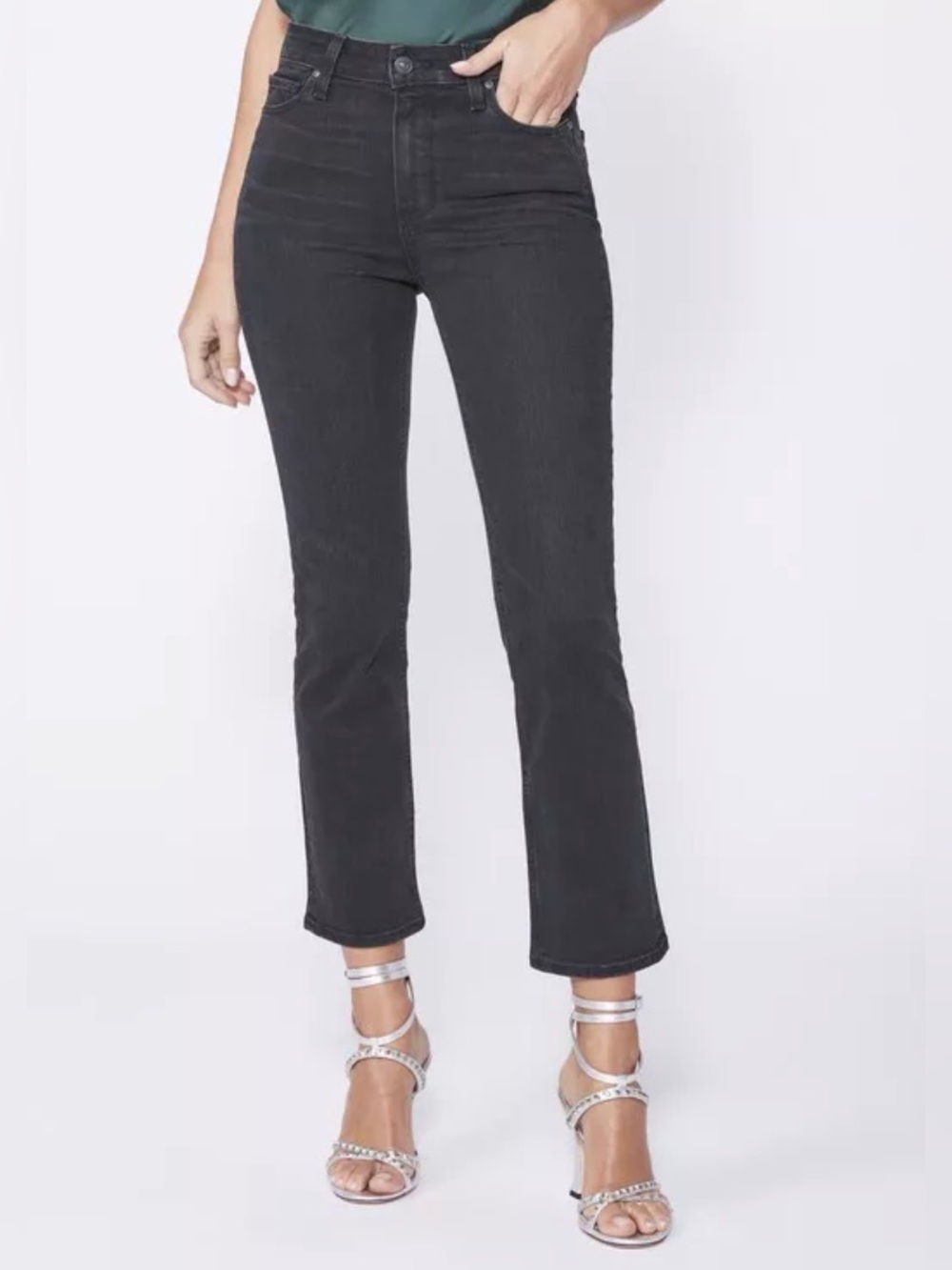 PAIGE Cindy Straight Leg Jeans Black Willow Wash High Rise Premium Denim Size 28